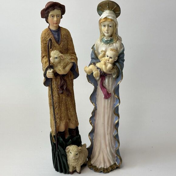 Mary, Joseph, Baby Jesus Christmas Plastic Figurines Set of 2 Slender Religious - Picture 13 of 13